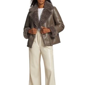 SaksFA Faux Leather/Shearling lined Moto Jacket XS NWT $495 GORGEOUS